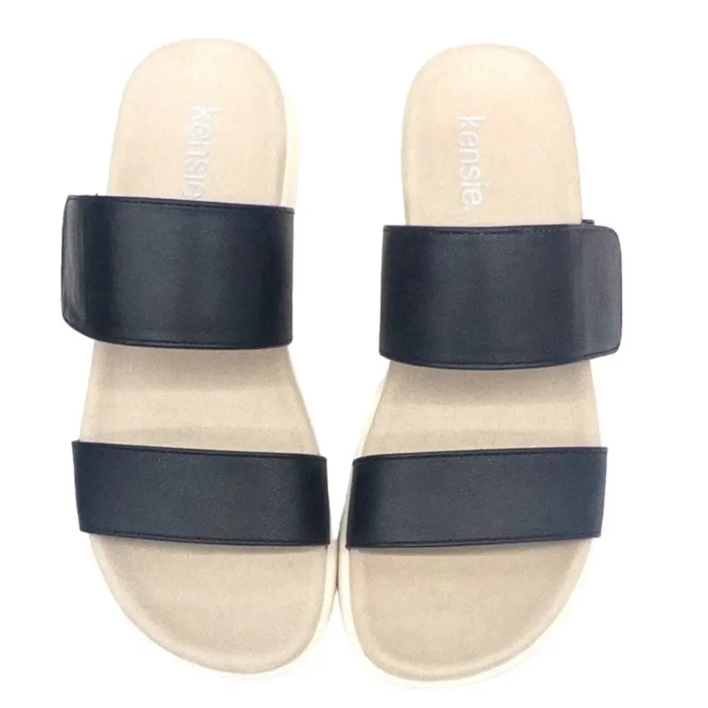 Kensie Womens Adjustable Double Band Casual Platform Sandals Black  Size 8 or 9